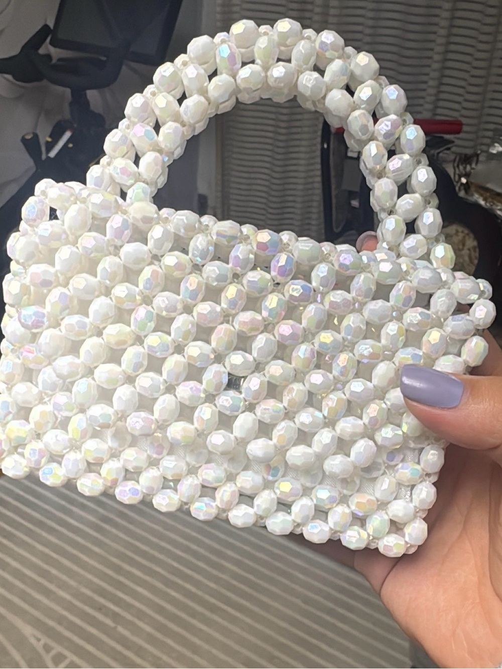 Iridescent White Beaded Handbag - Women Bags